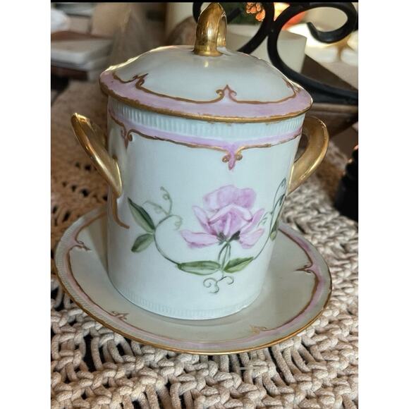 Zeh Scherzer & Co. ZS and Co. pink floral condensed milk container and plate - Picture 2 of 12